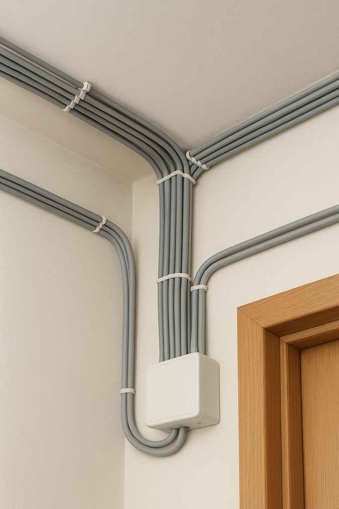 نمایی از کابل‌های ولتاژ پایین در یک ساختمان مسکونی